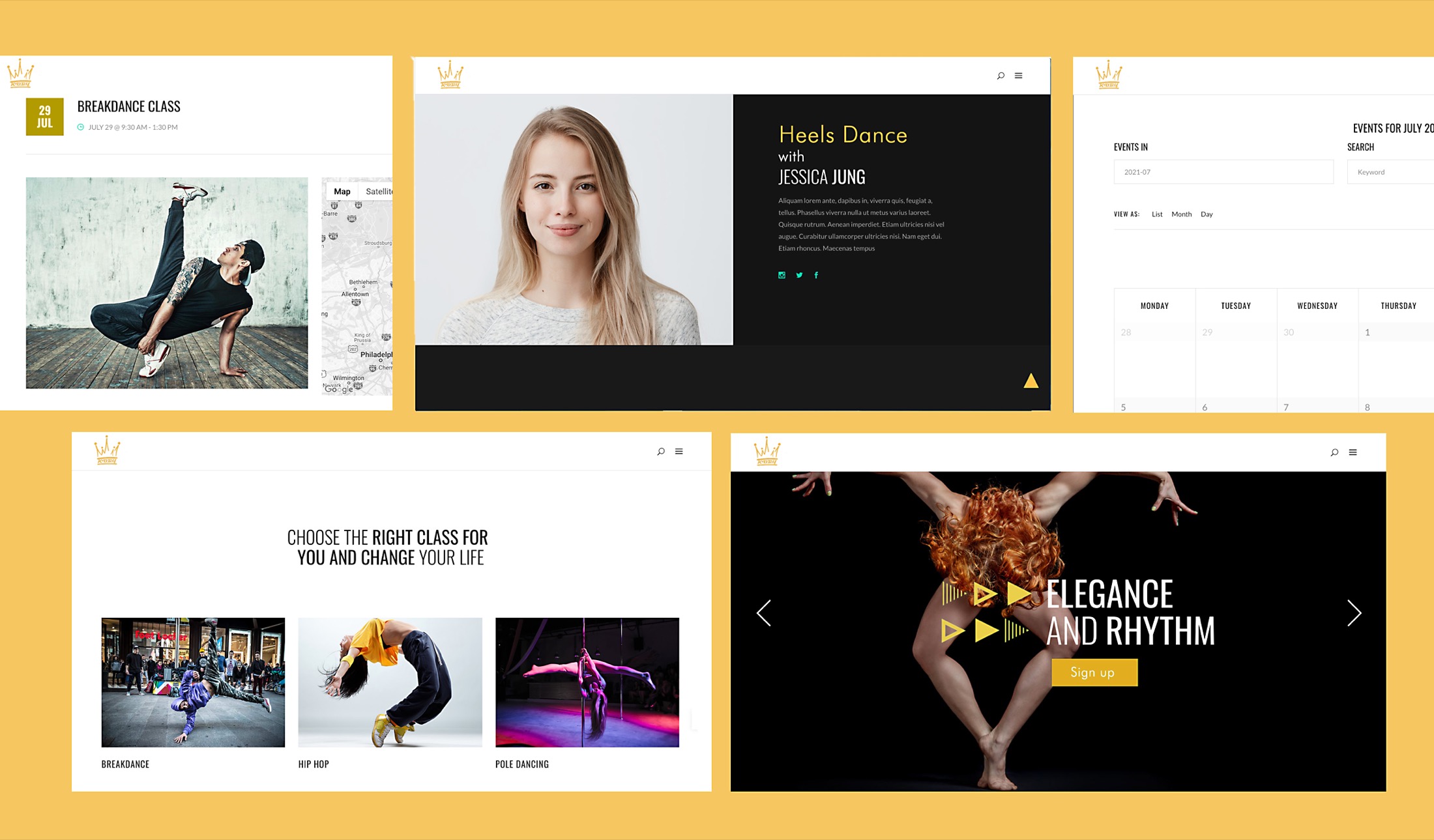 Koby Dance Studio website screens